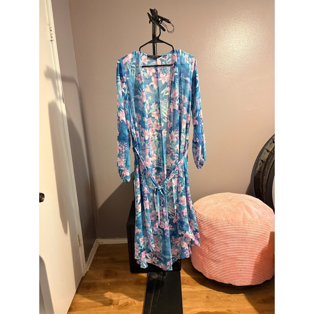 Colleen Lopez Blue Floral Kimono Wrap Sz S - NWOT